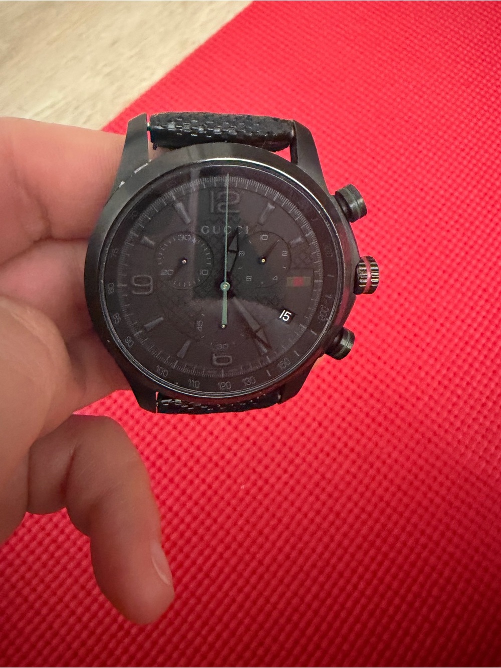 Gucci Men's All-Black Chronograph Watch with Subdials
